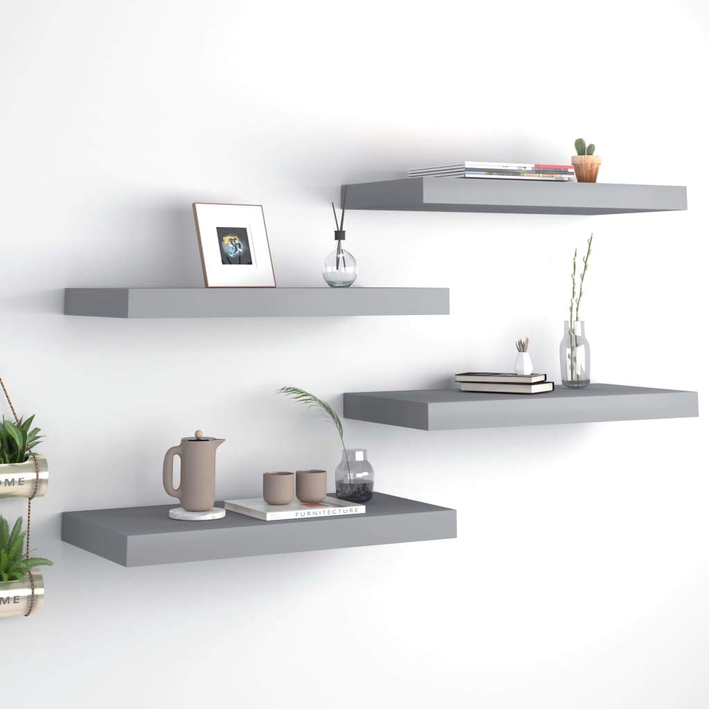 vidaXL Modern Floating Wall Shelves - Set of 4 Gray Honeycomb MDF Display Shelves - Metal Frame - Invisible Mounting System