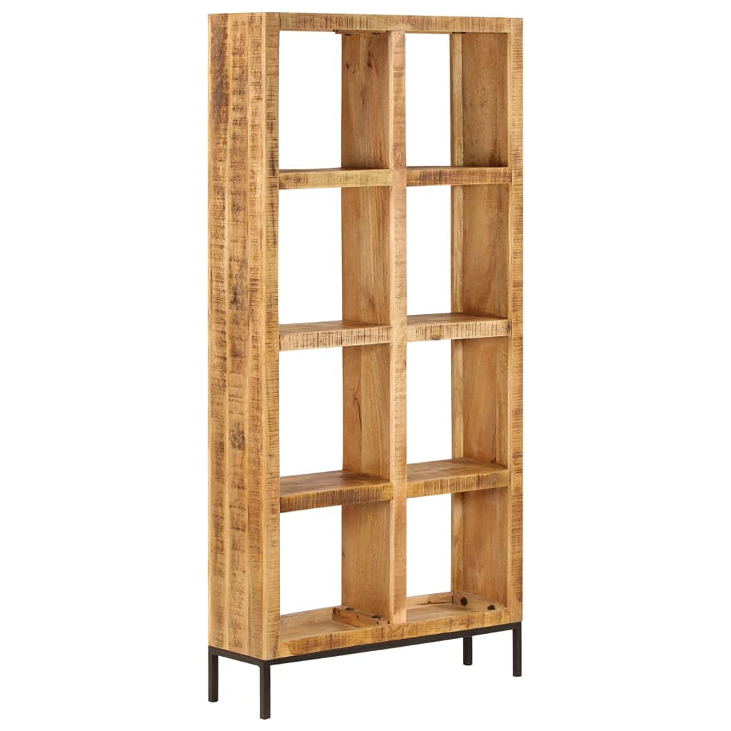 vidaXL Industrial Bookshelf Made of Solid Mango Wood with 8 Compartments, Polished and Lacquered - Brown, 31.5&quot;x9.8&quot;x68.9&quot;