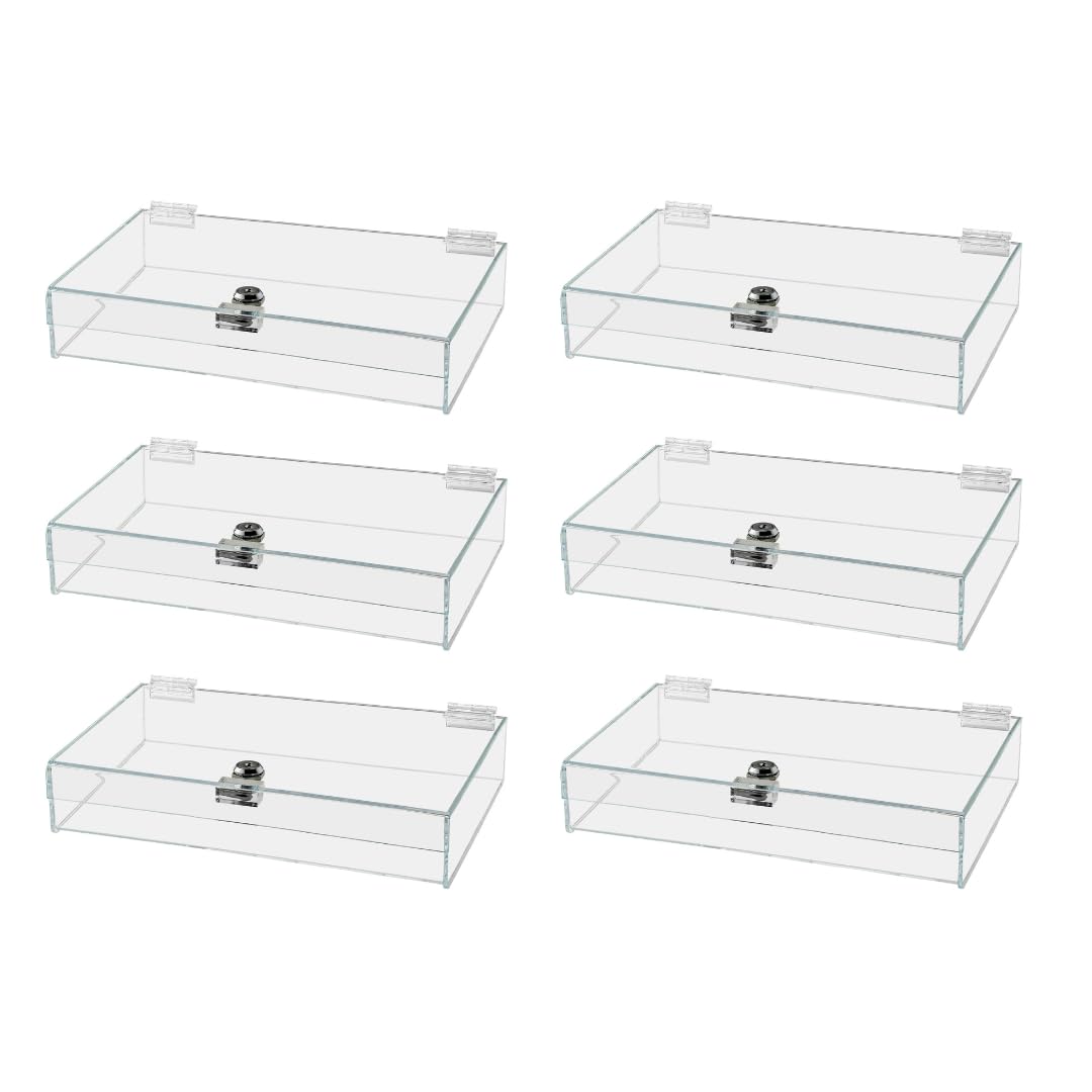 6 Pack Acrylic Locking Display Case With Keys 12' X 8' X 2.75' Clear Plastic Rectangular Countertop Tray With Lid For Artifac