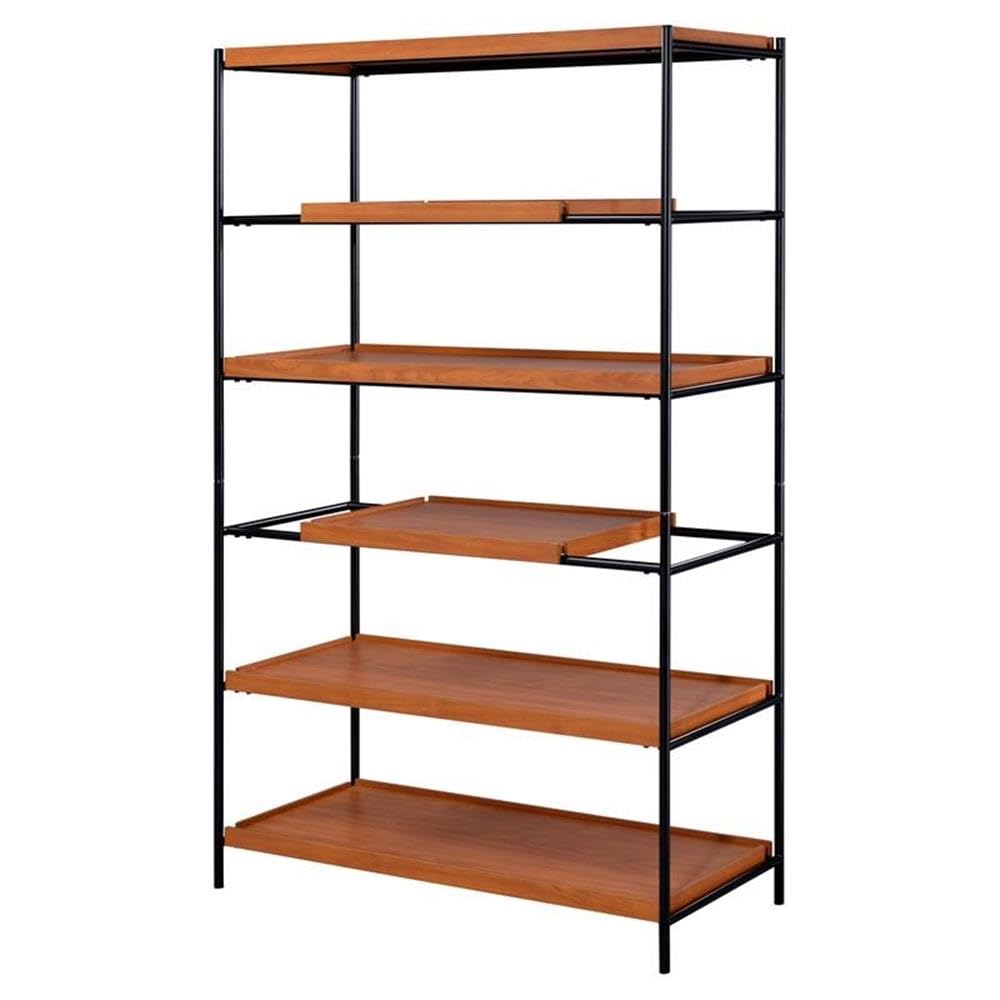 Acme Oaken 5 Wooden Shelves Rectangular Bookshelf In Honey Oak And Black