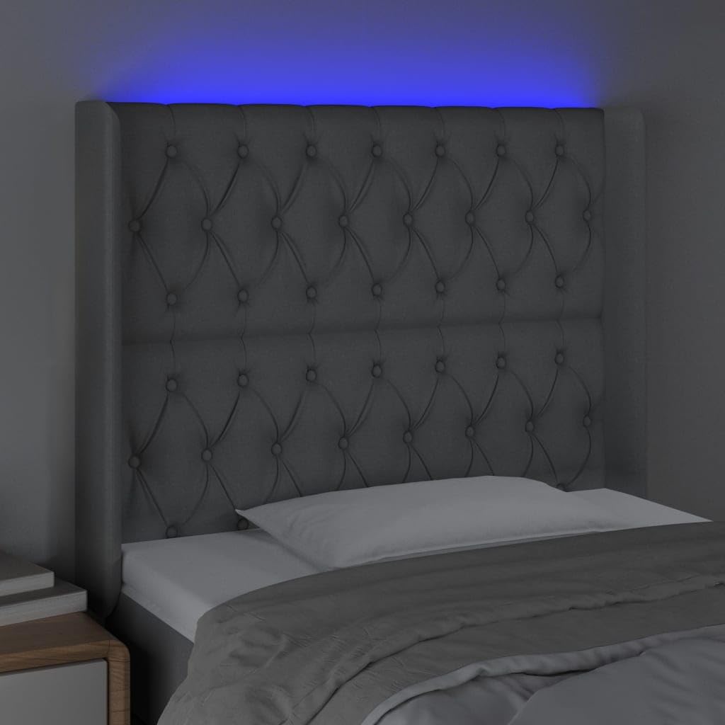 vidaXL LED Headboard, Upholstered Headboard for Bed Home, Bed Headboard with LED Light, Bedroom Furniture, Light Gray 40.6&quot;x6.3&quot;x46.5&quot;/50.4&quot; Fabric