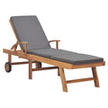 vidaXL Teak Wood Sun Lounger with Cushion - Durable Weather-Resistant Outdoor Furniture with Adjustable Backrest and Footrest, E