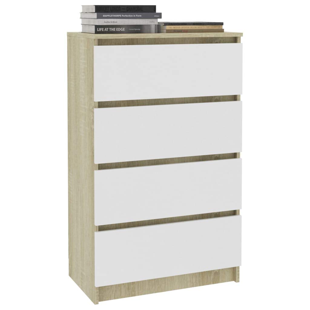 vidaXL Sideboard, Sideboard Cabinet Side Cabinet with Drawers, Drawer Sideboard, Storage Side Cabinet, Modern, White and Sonoma Oak Engineered Wood