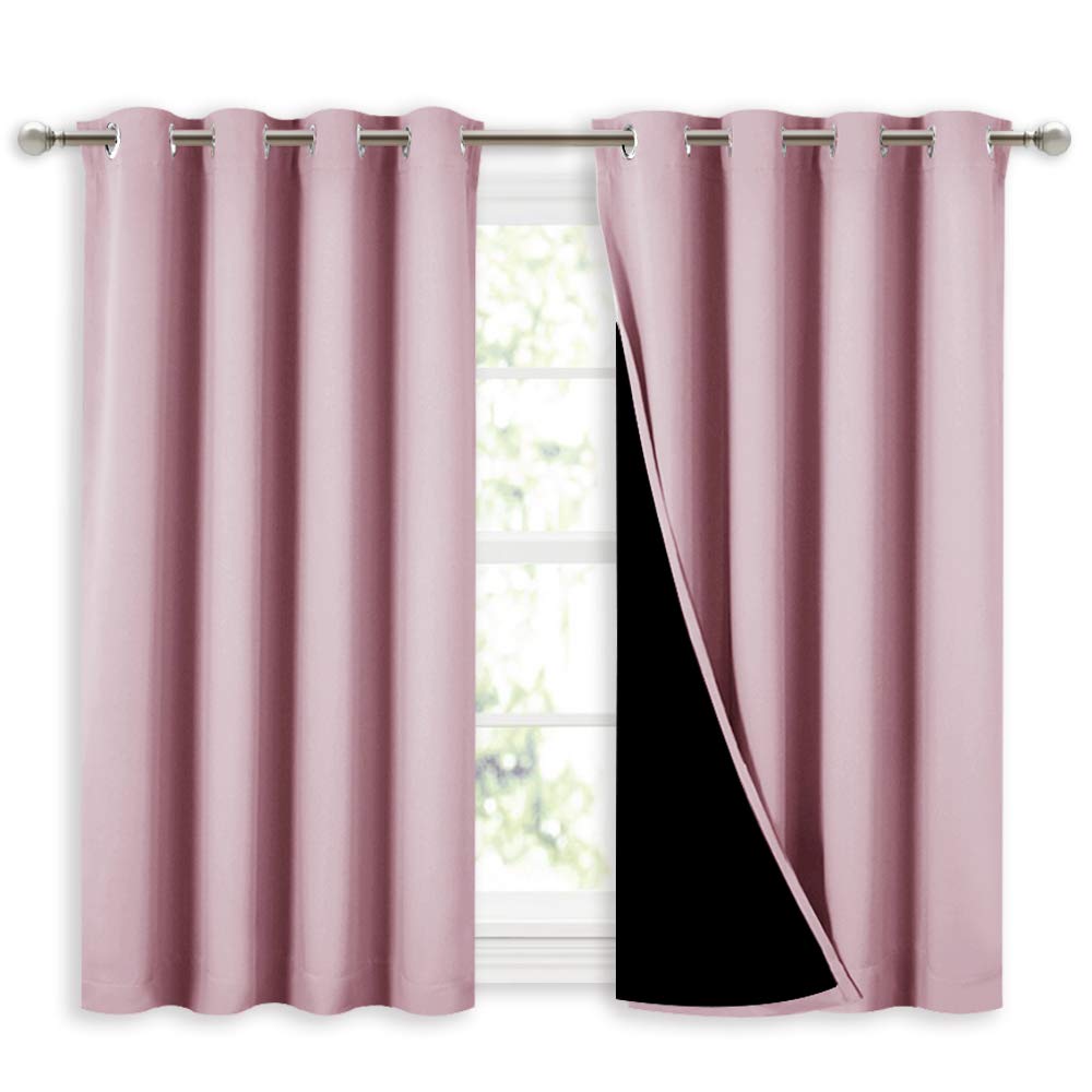Nicetown 100% Blackout Curtains 45 Inches Long, 2 Thick Layers Completely Blackout Window Treatment Thermal Insulated Lined Drap