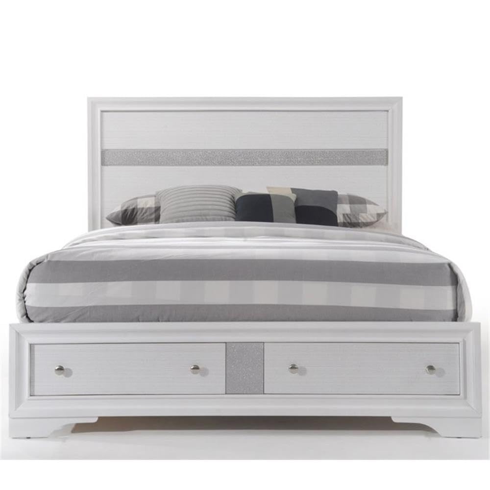 Acme Naima Eastern King Wooden Bed with Storage in White