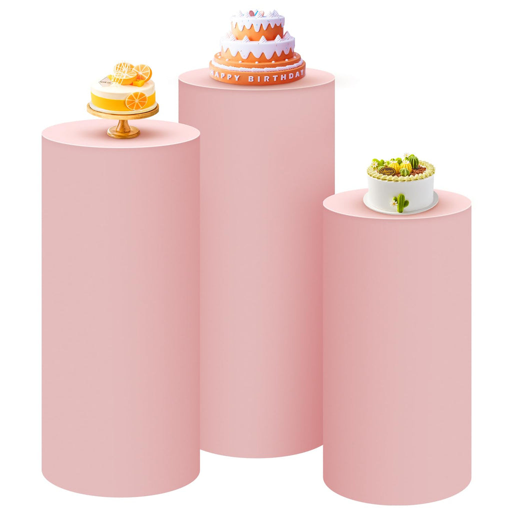 SaitiMade Set of 3 - Pink Cylinder Pedestal Stand Covers, Flexible Cylinder Stand Covers for Party, Wedding or Birthday Event De
