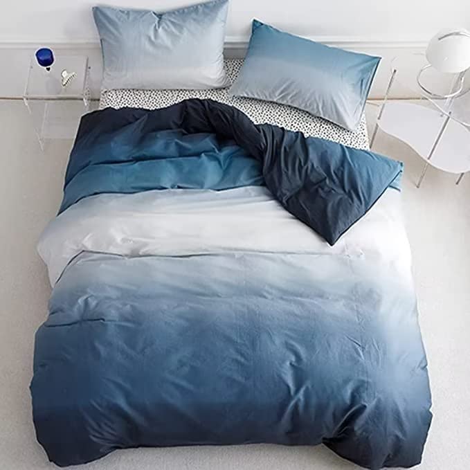 Houseri Queen Comforter Sets White And Blue 3 Pieces Gradient Blue Bedding Sets Queen Teen Boys Men Women Modern Aesthetic Ombre