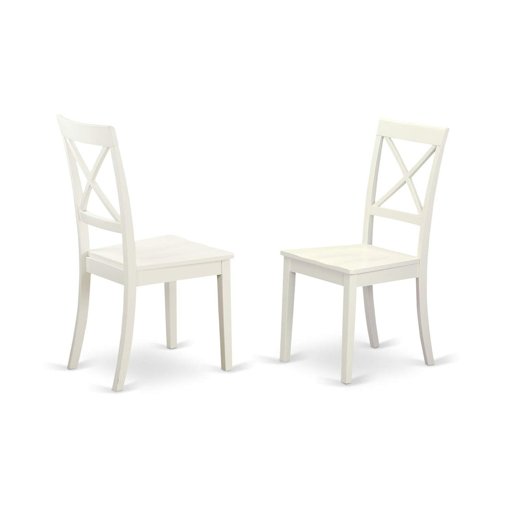 East West Furniture AVBO7-LWH-W Dining Room Table Set - 6 Kitchen Dining Chairs with Wooden Seat - A Wonderful Butterfly Leaf Dining Room Table (Linen White Finish)