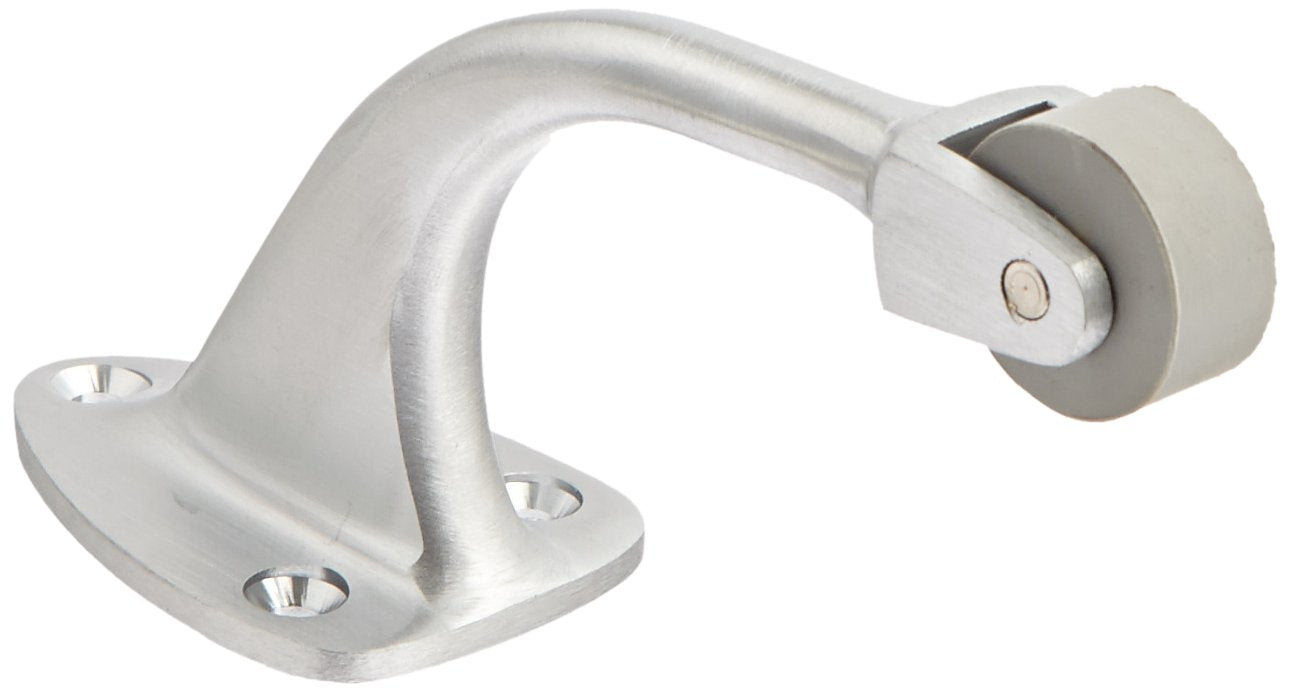 Rockwood 455.26D Brass Curved Roller Stop, #8 X 3/4' Oh Sms Fastener, 1-5/8' Base Width X 2-1/4' Base Length, Satin Chrome Pl