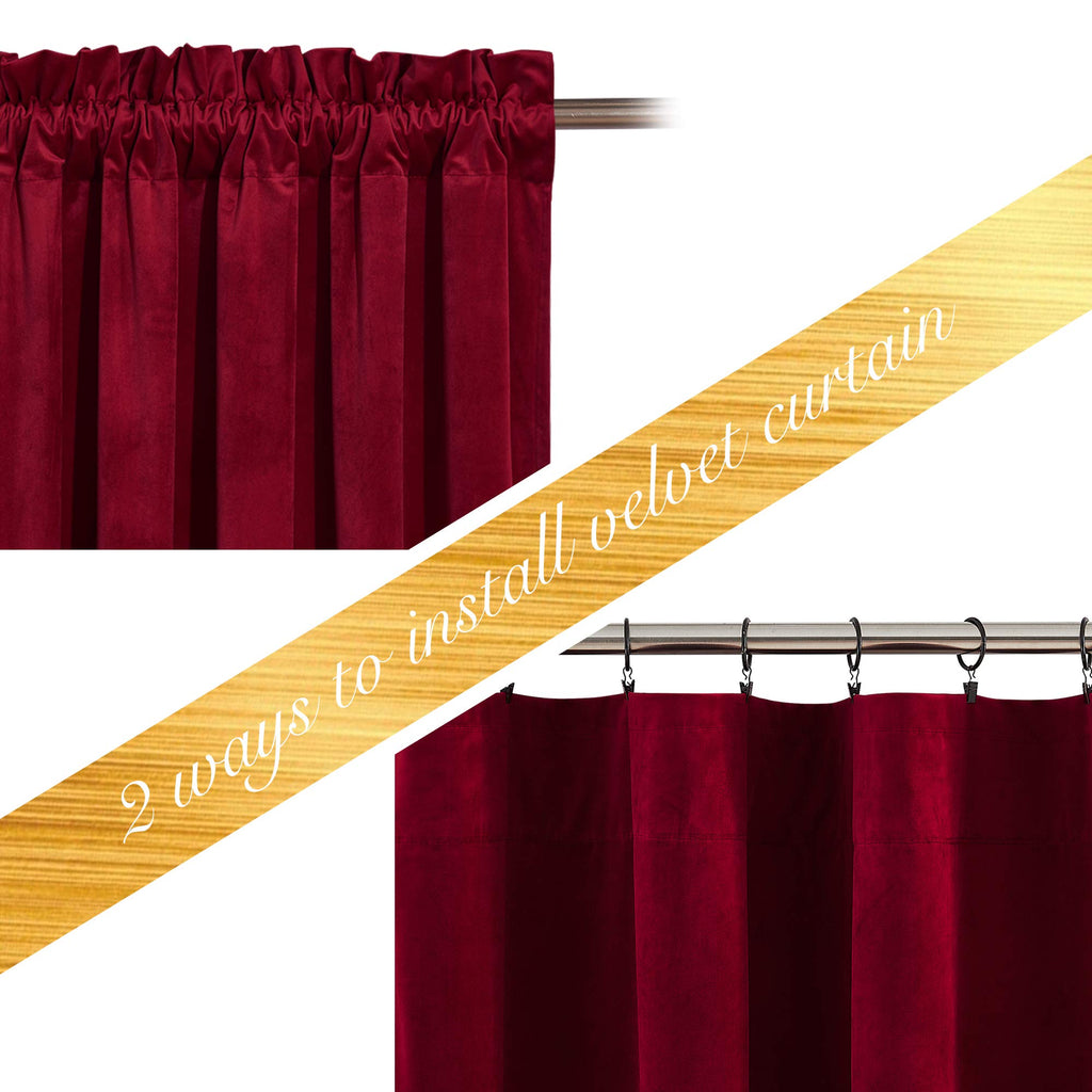 Nicetown Christmas Red Velvet Curtains 90 Inches Long 2 Panels Set (52-Inch Wide), Thermal Insulated Sound Reducing Blackout Cur