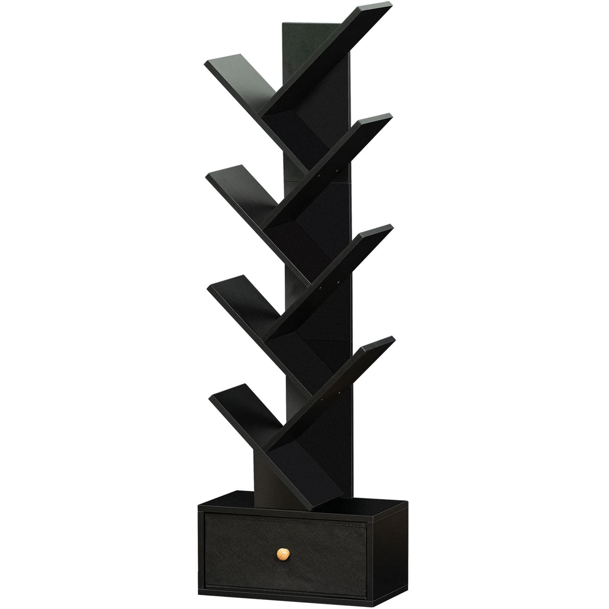 Sheepam 8 Tier Tree Bookshelf With Drawer, Free Standing Wood Bookcase For Narrow Space, Storage Organizer Bookshelves For Books, Book Case For Home Office, Living Room, Bedroom - Pink