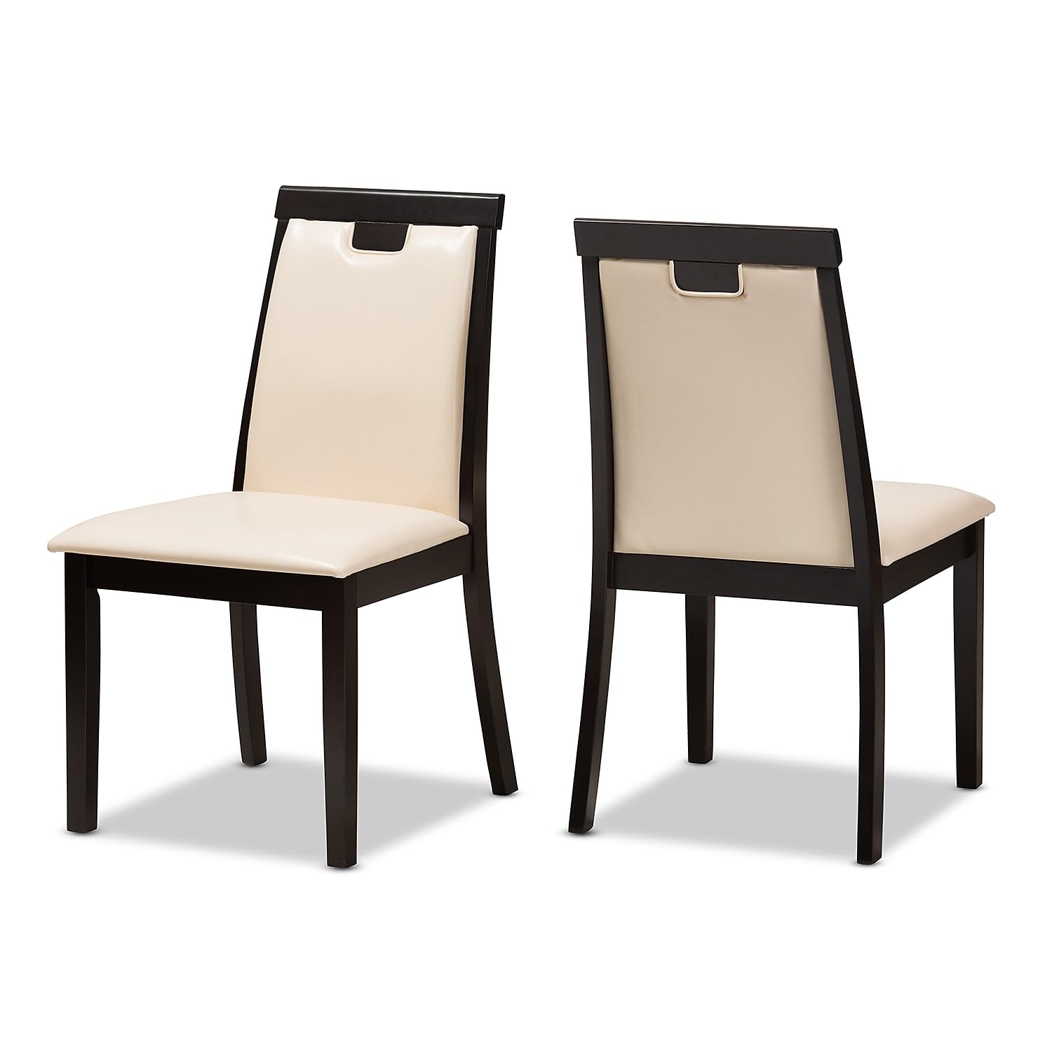 Baxton Studio Evelyn Contemporary Faux Leather Dining Chair, Beige and Dark Brown, 2/Set (142-2PC-8033-HT)