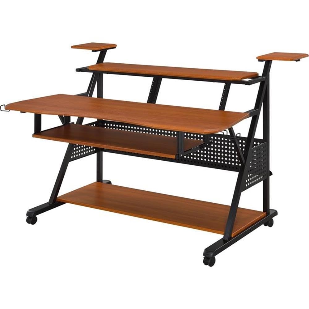 Acme Furniture Metal and Wooden Music Desk with Wheels, Cherry and Black