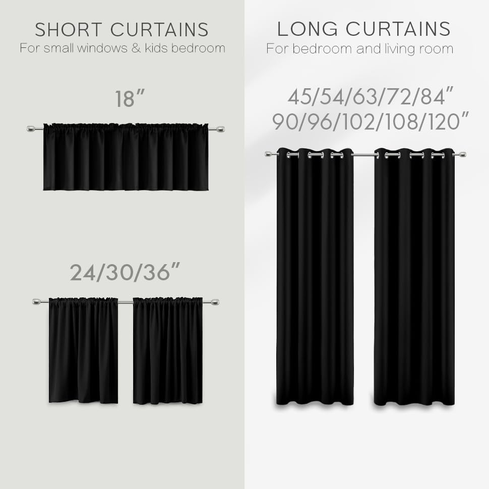 Koufall Black Blackout Curtains For Bedroom 2 Panels 54 Inch Length Sundown Grommet Insulated Thermal Light Blocking Room Darkening Short Solar Curtains For Living Room Office,42X54 Inches Long
