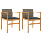 vidaXL Patio Chairs 2 Pcs with Cushions Gray Poly Rattan/Wood, 21.7"x21.7"x30.7", Max Load 242.5 lb