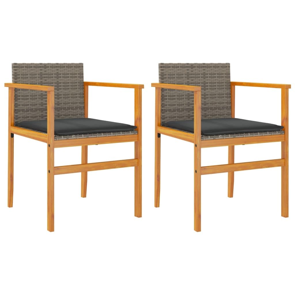 vidaXL Patio Chairs 2 Pcs with Cushions Gray Poly Rattan/Wood, 21.7"x21.7"x30.7", Max Load 242.5 lb