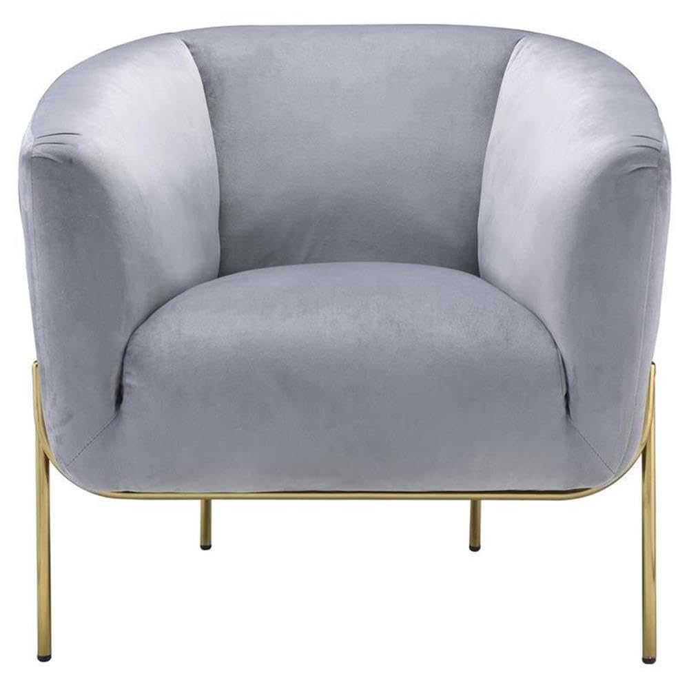 Acme Carlson Velvet Upholstered Barrel Backrest Accent Chair in Beige and Gold