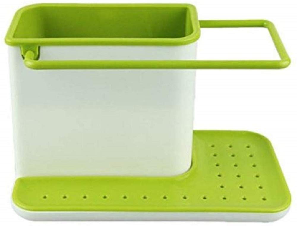 Twiclo 3 in 1 Fiber Sink Caddy Organizer Kitchen Soap/Sponge/Cloth and Brush Holder Accessories (Medium, White and Green)