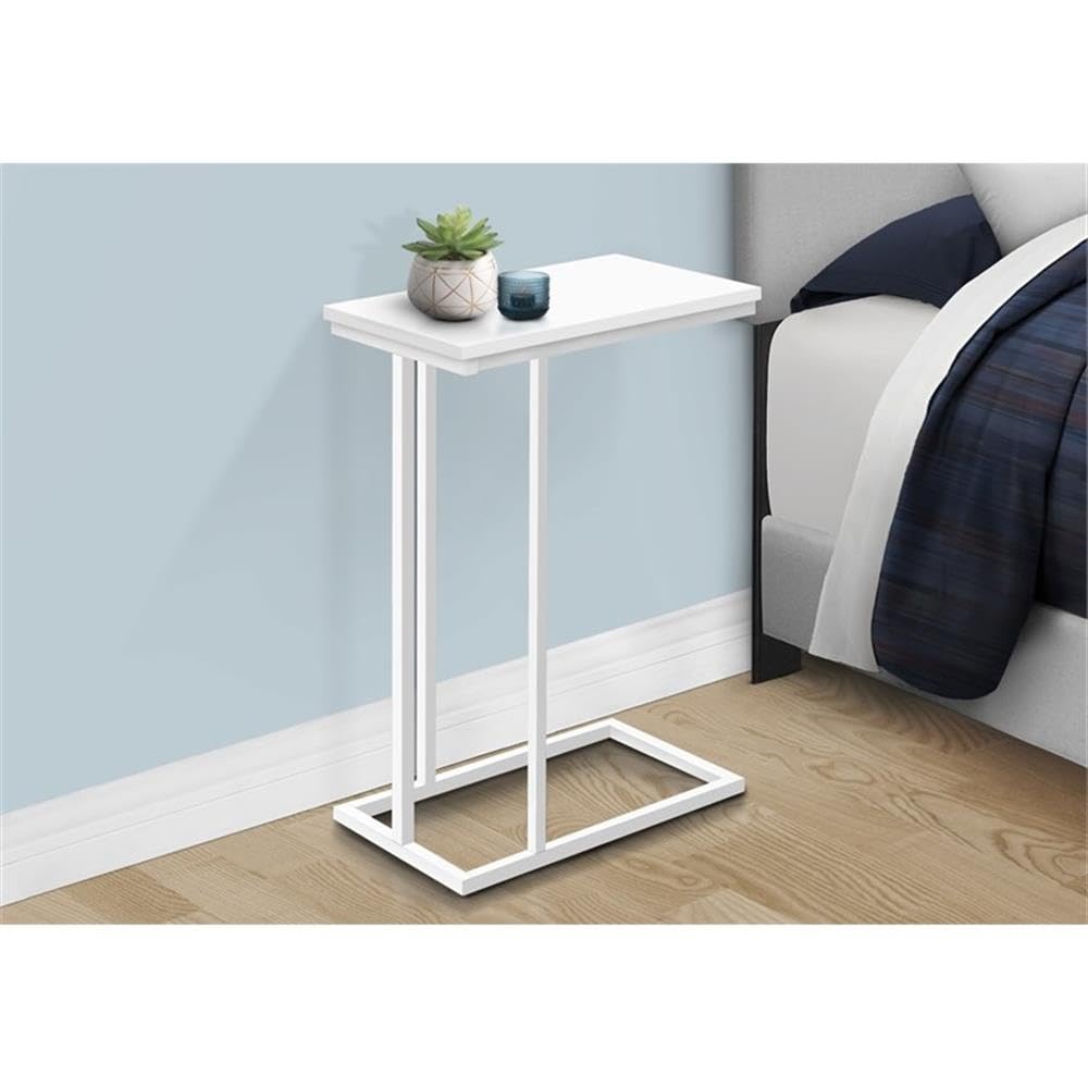 Monarch Specialties 3468 Accent Table, C-Shaped, End, Side, Snack, Living Room, Bedroom, Metal, Laminate, White, Contemporary, Modern Table-25, 10.25&Quot; L X 18.5&Quot; W X 25.25&Quot; H