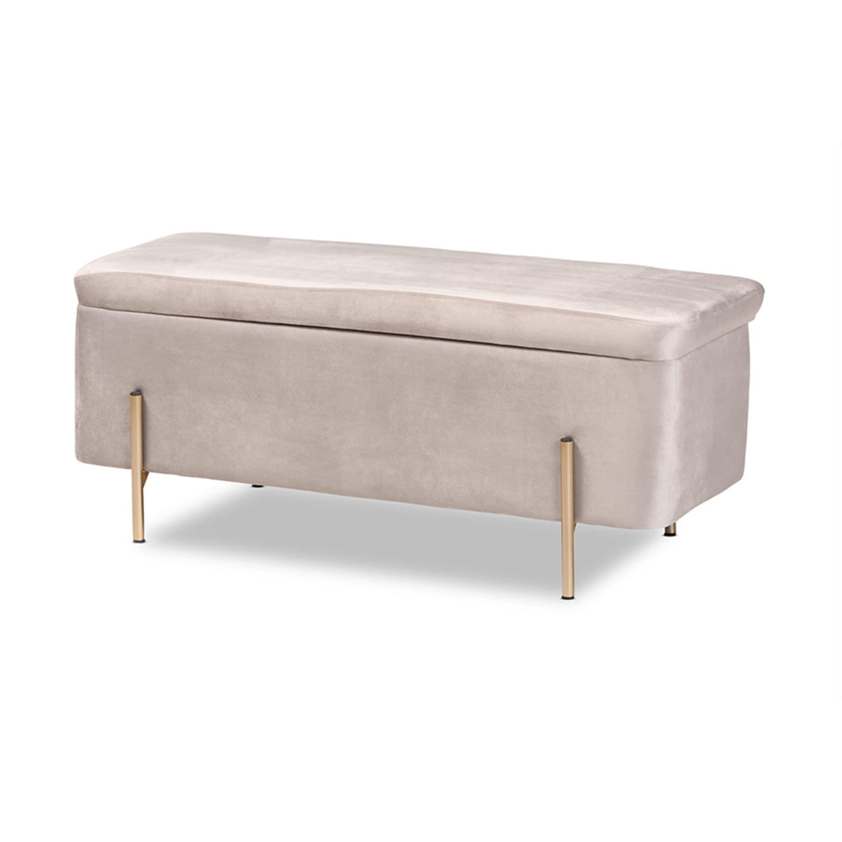 Baxton Studio Rockwell Contemporary Glam and Luxe Grey Velvet Fabric Upholstered and Gold Finished Metal Storage Bench, Grey/Gold