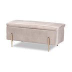 Baxton Studio Rockwell Contemporary Glam and Luxe Grey Velvet Fabric Upholstered and Gold Finished Metal Storage Bench, Grey/Gold