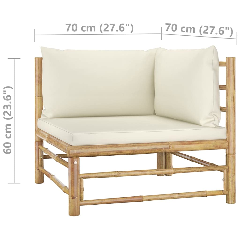 vidaXL Patio Lounge Set 6 Piece with Cream White Cushions Garden Outdoor Balcony Backyard Terrace Seating Sofa Seat Home Furniture Bamboo