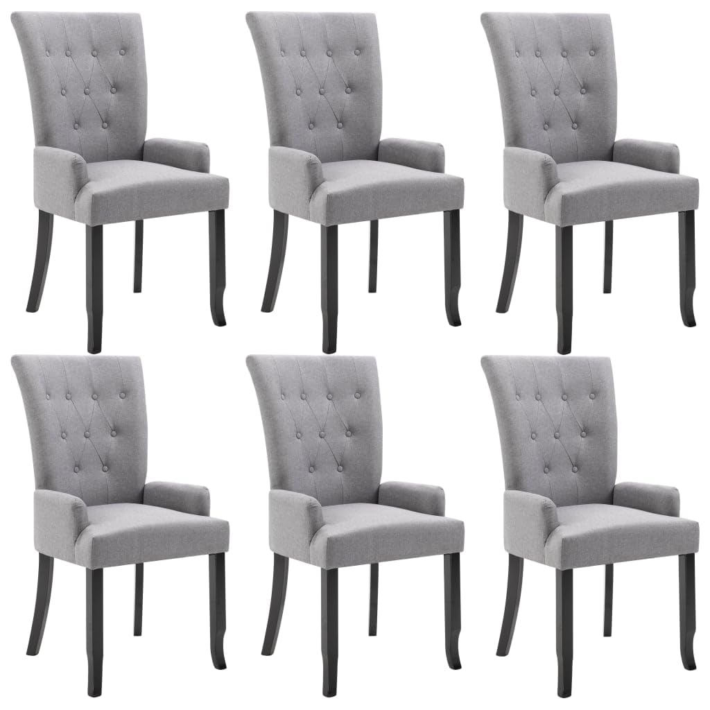 vidaXL Dining Chairs 6 Pcs, Upholstered Side Chair with Armrests, Accent Dining Chair for Home Kitchen Living Room, Light Gray Fabric