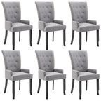 vidaXL Dining Chairs 6 Pcs, Upholstered Side Chair with Armrests, Accent Dining Chair for Home Kitchen Living Room, Light Gray Fabric