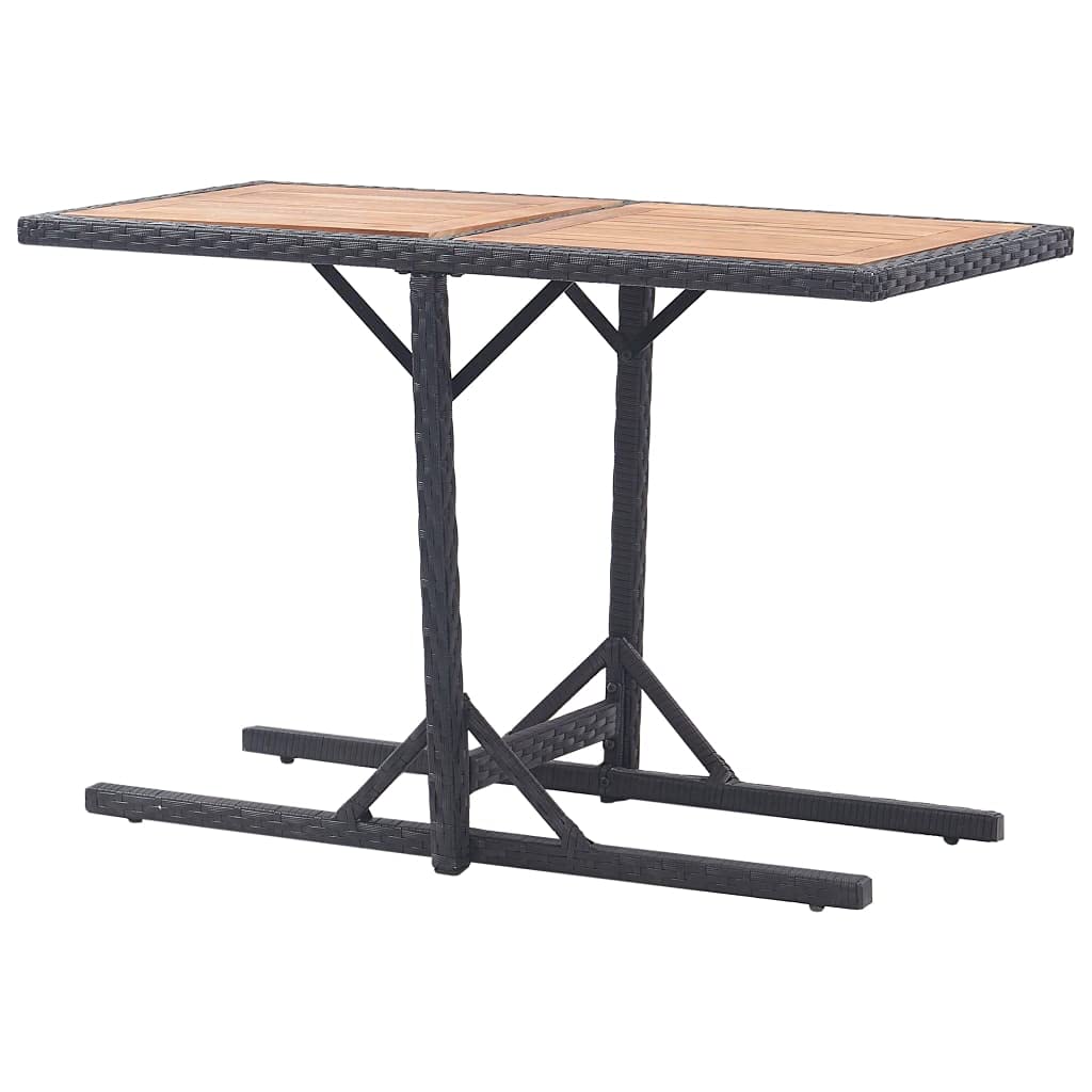 vidaXL Patio Table with Black Poly Rattan and Solid Acacia Wood Top - Weather-Resistant Outdoor Furniture for Garden, Patio and Terrace