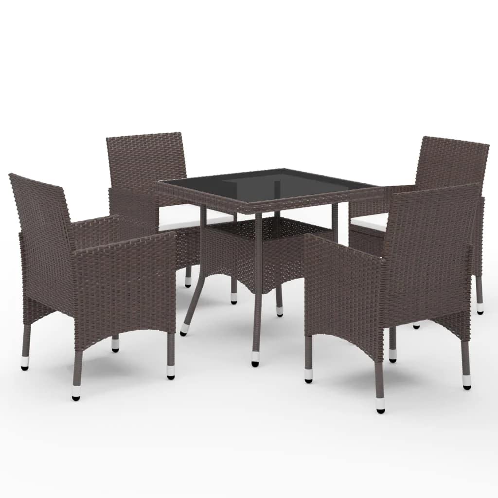 Vidaxl Patio Dining Set 5 Piece Garden Outdoor Lawn Yard Terrace Balcony Backyard Table And Chair Seat Seating Furniture Brown Poly Rattan And Glass