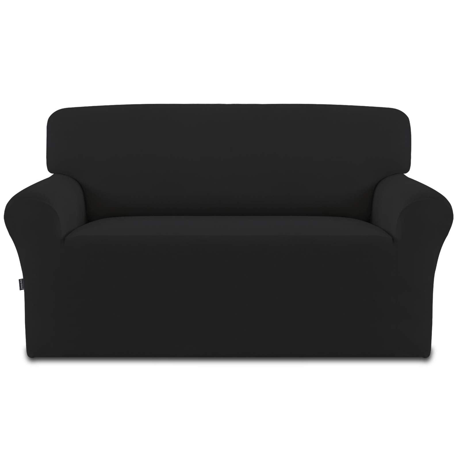 Easy-Going Fleece Stretch Sofa Slipcover Spandex Non-Slip Soft Couch Sofa Cover, Washable Furniture Protector With Anti-Skid Foam And Elastic Bottom For Kids, Pets(Loveseat, Black)