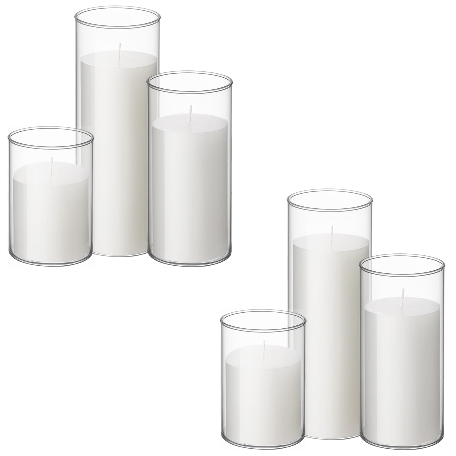 Shihanee Set of 6 Pillar Candles and Glass Cylinder Vases Clear Cylinder Candle Holders for Slim Tall Pillar Candles Wedding Cen