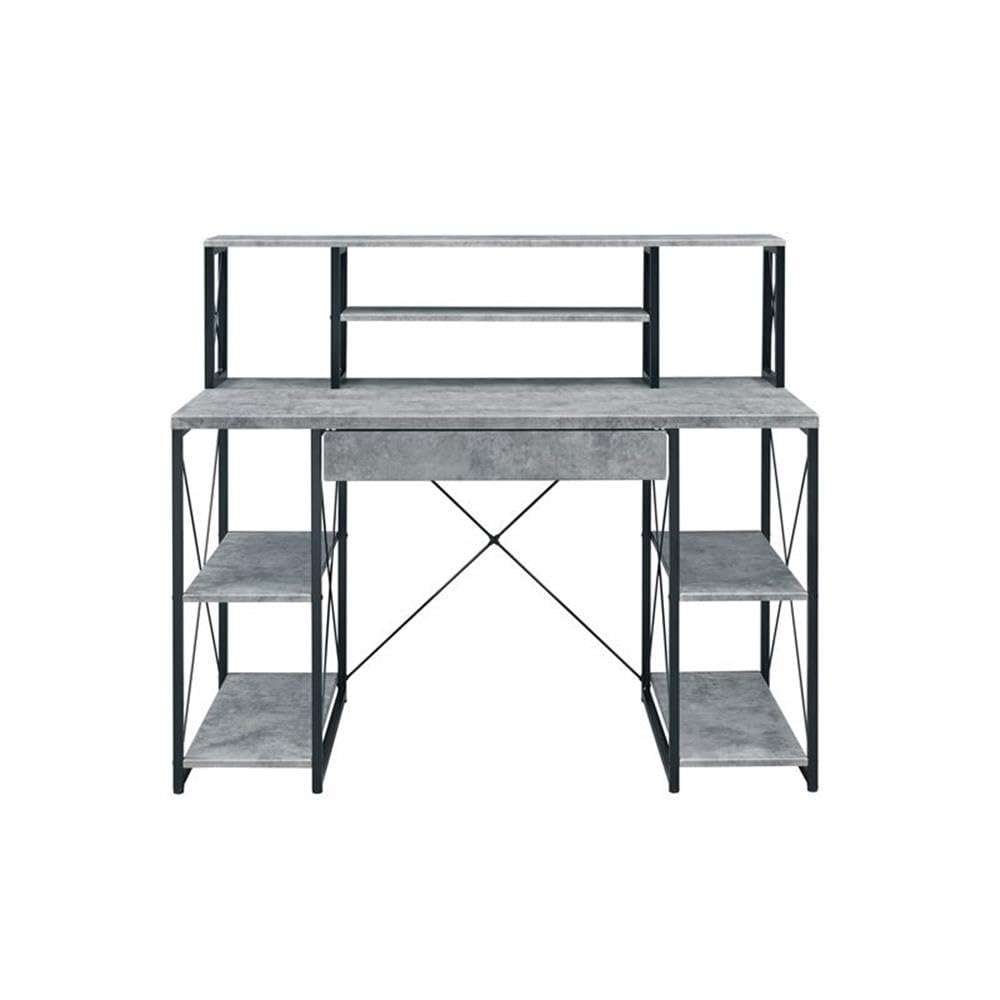 Acme Amiel Wooden 1-Drawer Writing Desk in Faux Concrete and Black