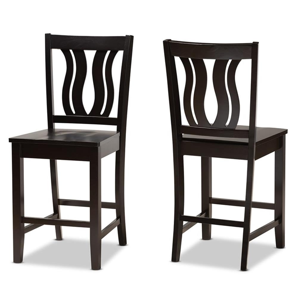 Baxton Studio Fenton Modern and Contemporary Transitional Dark Brown Finished Wood 2-Piece Counter Stool Set