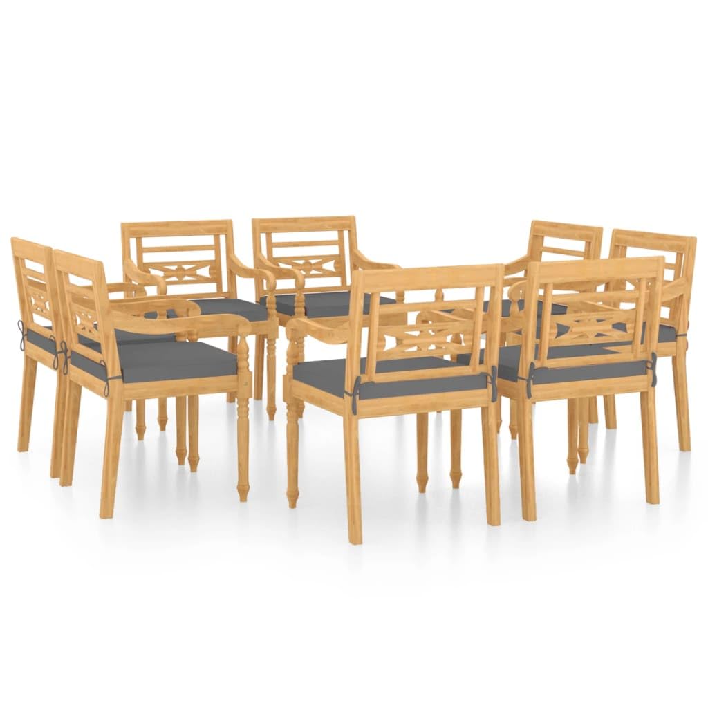 vidaXL Outdoor Patio Solid Teak Wood Batavia Chairs with Cushions - Retro Style Garden Furniture - Set of 8