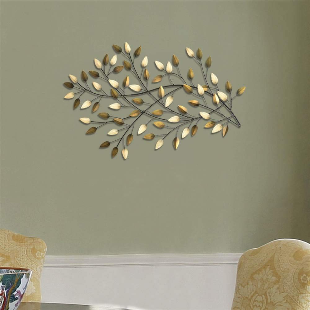 HomeRoots Elegant Accent Brushed Gold Flowing Metal Leaves Decorative Wall Art, Unique Hand Crafted Centerpiece Metal Wall Art D?or For Livingroom, Bedroom, Sofa