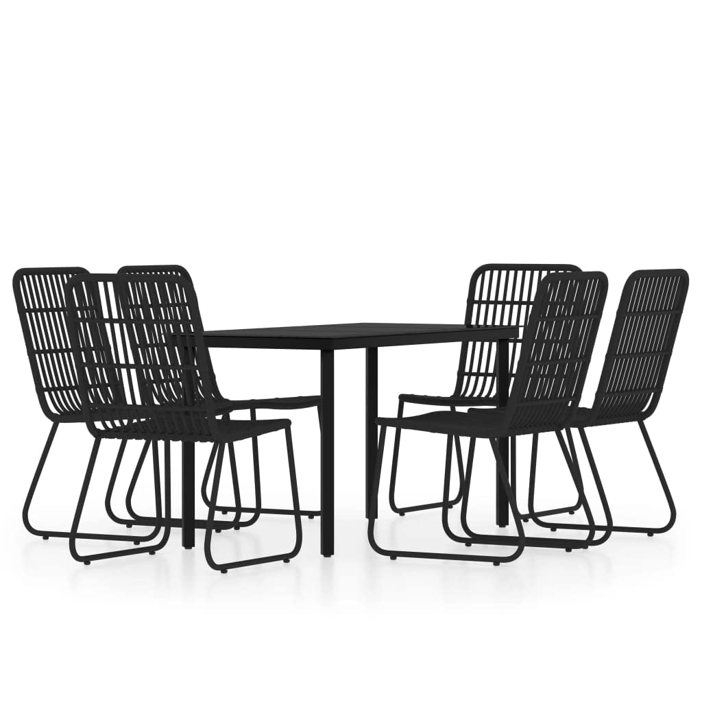 vidaXL 7-Piece Patio Dining Set - Powder-Coated Steel and Rattan Furniture with Glass Top Table - Ideal for Outdoor Living Spaces, Comfortable Seats
