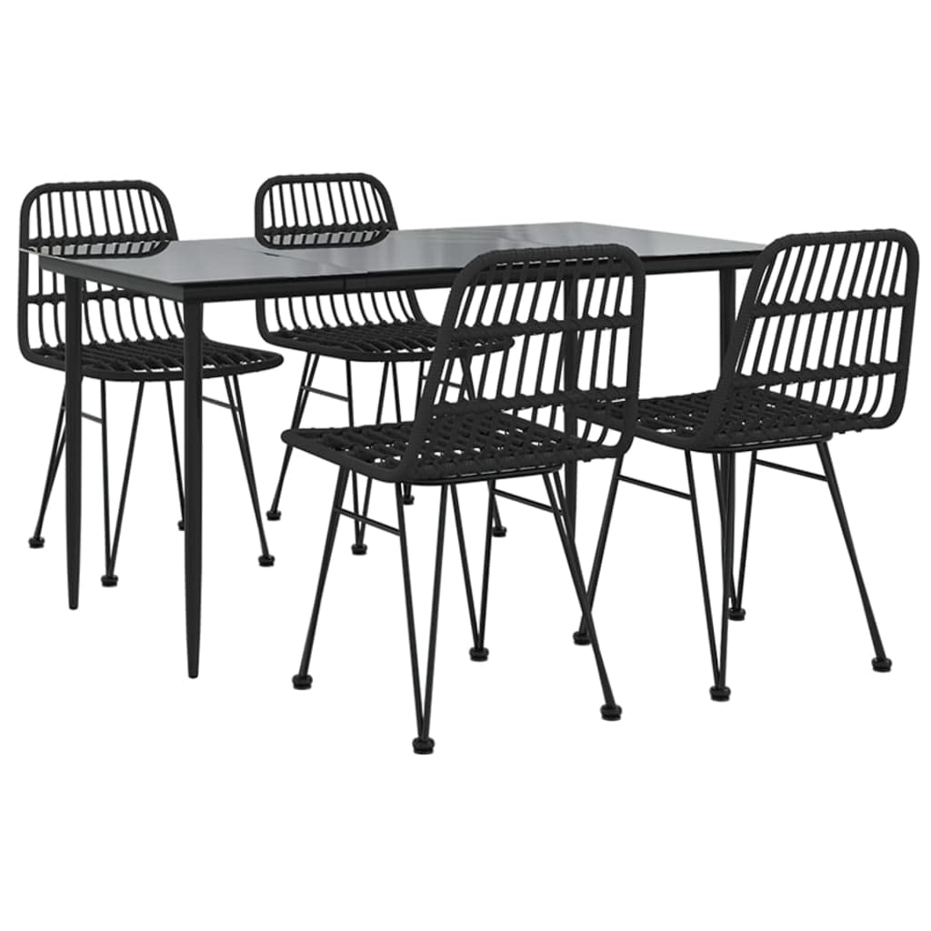 vidaXL - 5 Piece Patio Dining Set | Black Poly Rattan - Durable Material with Steel Frame - Tempered Glass Tabletop - Comfortable Dining Chairs with Backrests - Suitable for Outdoor and Indoor Use