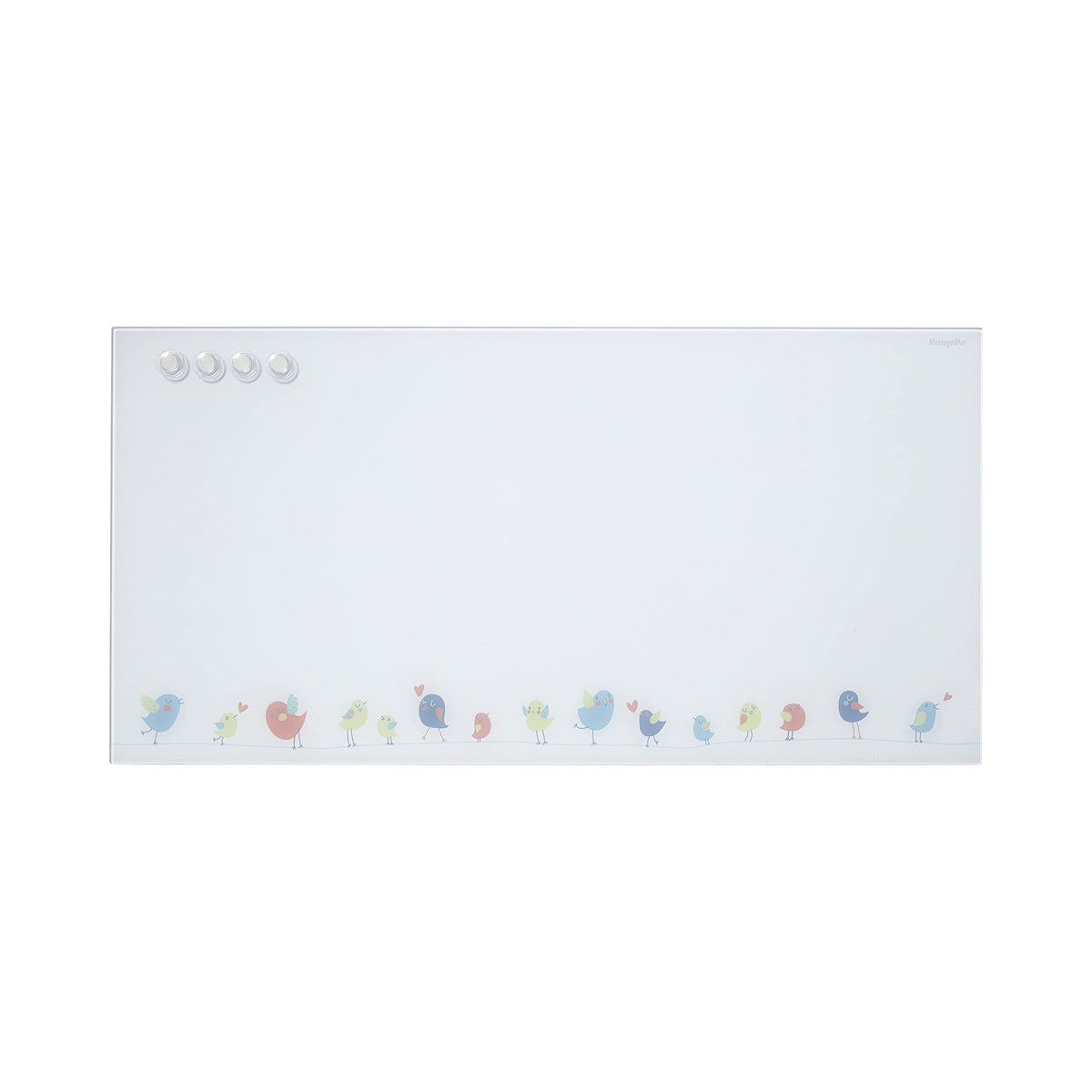 Ecr4Kids Messagestor Magnetic Dry-Erase Glass Board With Magnets, 18In X 36In, Wall-Mounted Whiteboard, Birds