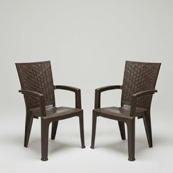 Nilkamal Plastic Chair For Living Room With Arm |Set Of 2 | 3 Year Warranty | For Home, Living Room, Outdoor | Weather Brown Col