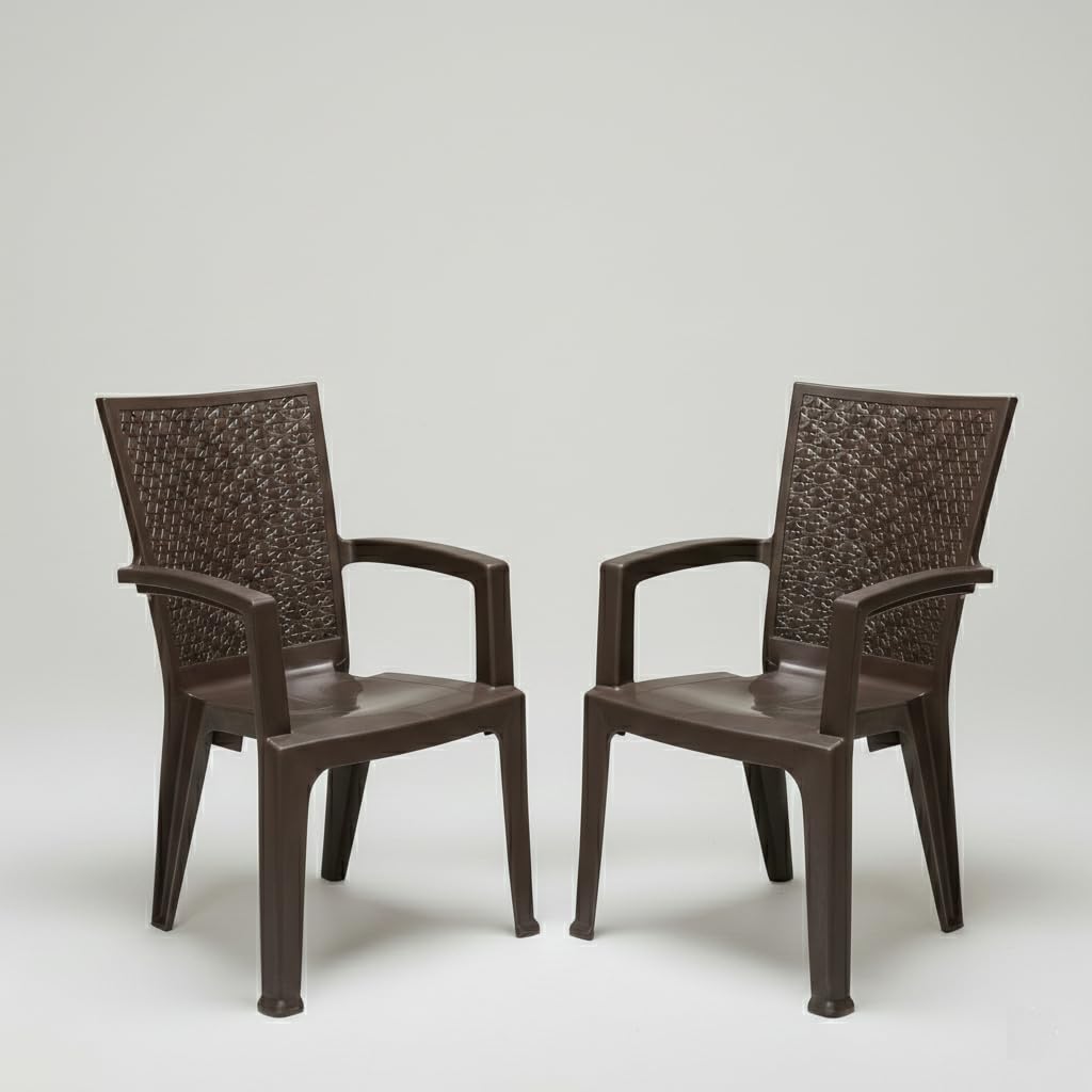 Nilkamal Plastic Chair For Living Room With Arm |Set Of 2 | 3 Year Warranty | For Home, Living Room, Outdoor | Weather Brown Col