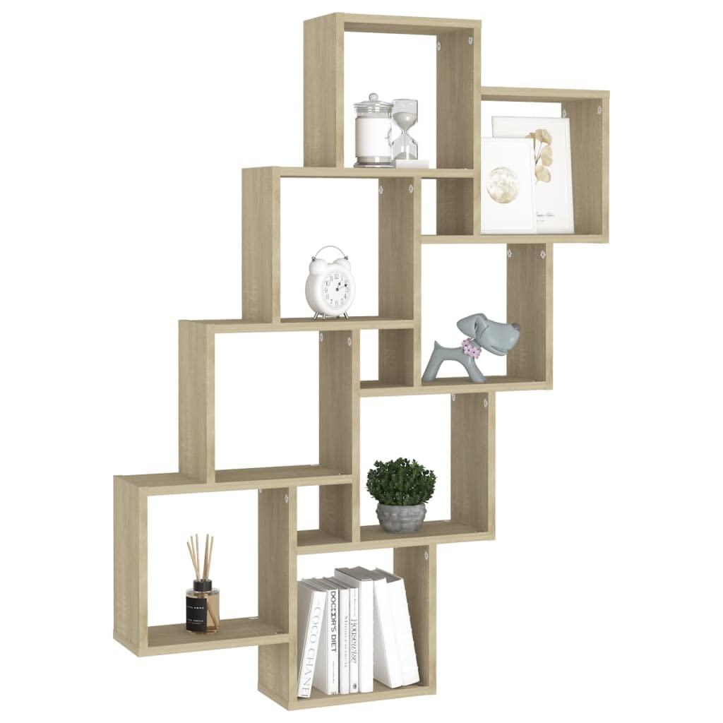 Vidaxl Wall Shelf Cube Sonoma Oak 90 X 15 X 119 Cm Particle Board