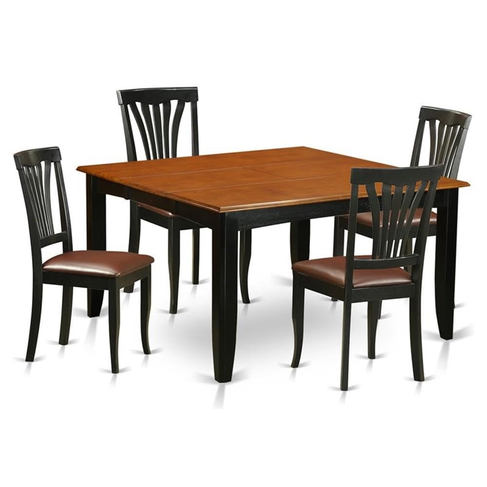 East West Furniture PFAV5-BCH-LC 5 Piece Dining Room Table Set Includes a Square Kitchen Table with Butterfly Leaf and 4 Faux Leather Upholstered Dining Chairs, 54x54 Inch, Black & Cherry