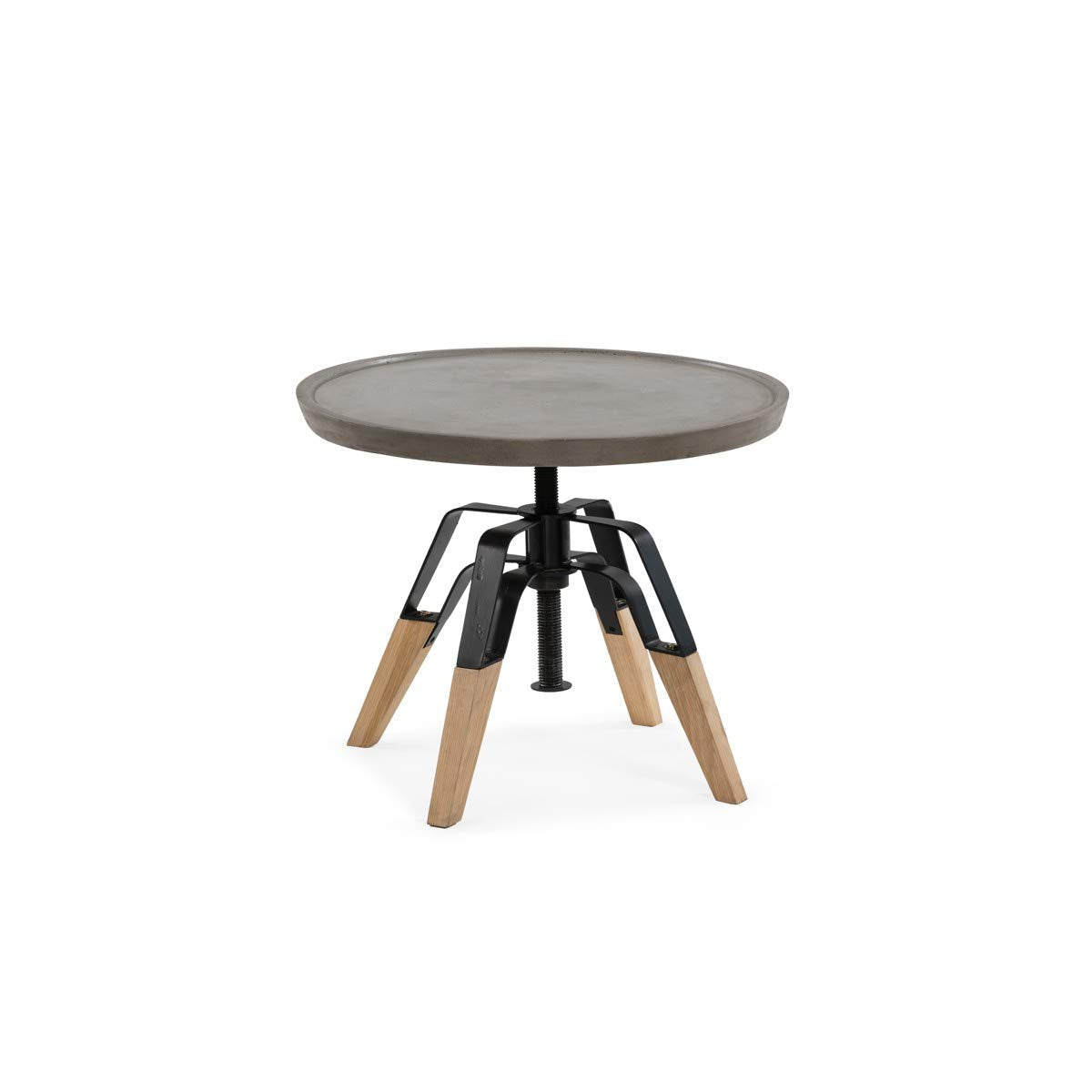 Benjara Round End Table With Concrete Top And Adjustable Height, Gray
