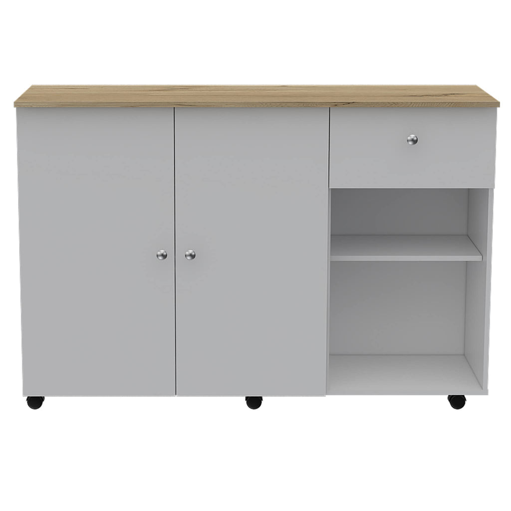 HomeRoots White - Pine Sleek and Modern White Pine Kitchen Island Cart
