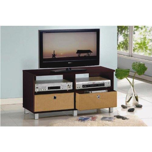 Furinno Entertainment Center W/2 Bin Drawers, Steam Beech/Black