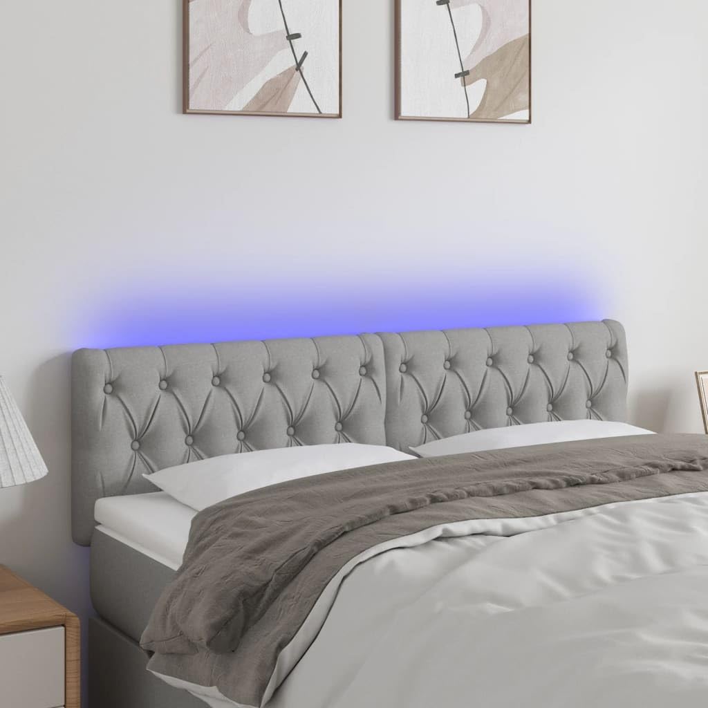 vidaXL LED Headboard, Upholstered Headboard for Bed Home, Bed Headboard with LED Light, Bedroom Furniture, Light Gray 56.7"x2.8"x30.7"/34.6" Fabric