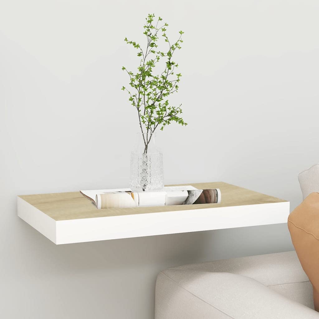 SKM Floating Wall Shelf Oak and White 19.7&quot;x9.1&quot;x1.5&quot; MDF