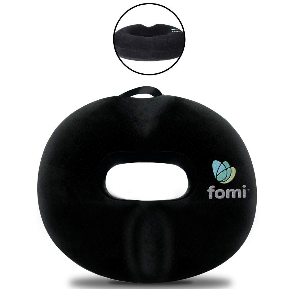 FOMI Extra Thick Donut Memory Foam Seat Cushion Care | 18'' x 16'' x 3.5'' | Large Tailbone Pillow for Car, Truck, Office Chair,