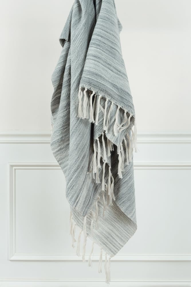 Rizzy Rugs Throw TH0725 Med Gray Banded Tassels 50&quot; x 60&quot; Rectangle